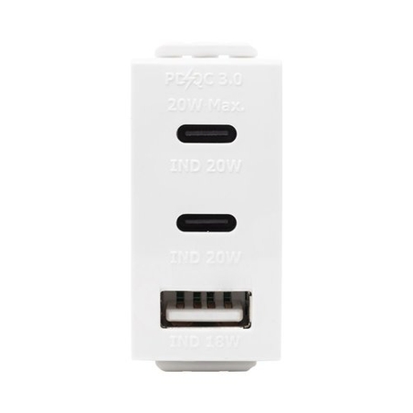 מטען מהיר 3 יציאות USB 2C+A PD 20W לבן 1M ניסקו סוויץ'