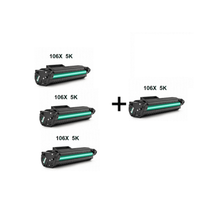 קנה 3 טונרים תואמים HP 106X 5K, קבל טונר תואם HP 106X נוסף חינם.