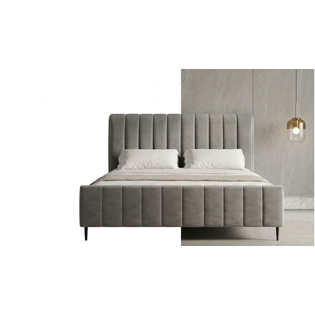 Modern Beige Channel-Tufted Bed Frame