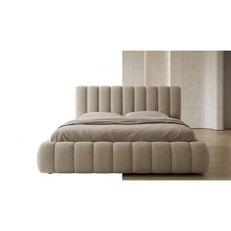 Modern Beige Boucle Channel-Tufted Bed Frame
