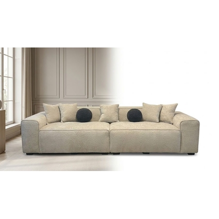 Textured Beige Sofa with Ottoman
