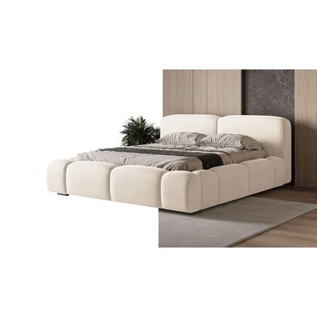 Modern Off-White Boucle Puffy Platform Bed Frame