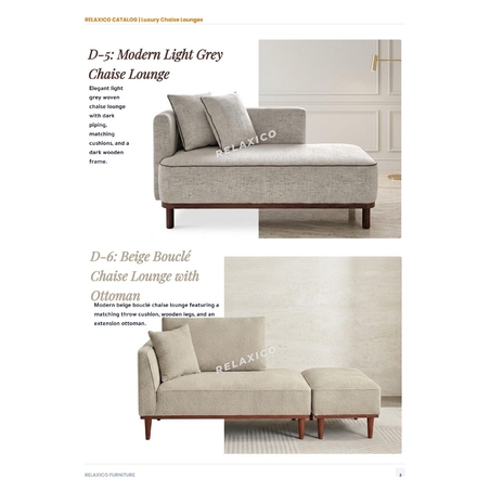 Beige Boucle Chaise Lounge with Ottoman