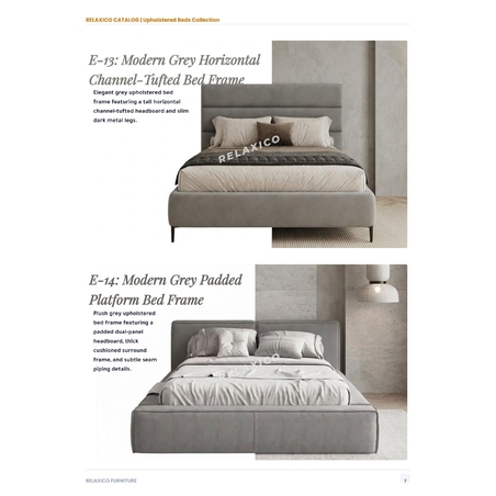 Modern Grey Horizontal Channel-Tufted Bed Frame