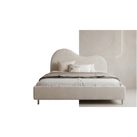 Modern Off-White Curved Headboard Bed Frame