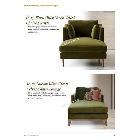 Classic Olive Green Velvet Chaise Lounge