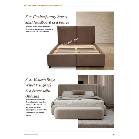 Modern Beige Velvet Wingback Bed Frame with Ottoman