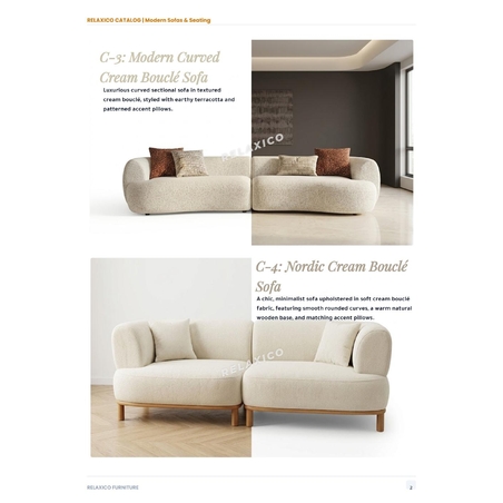Modern Curved Cream Boucle Sofa