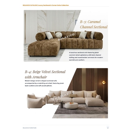 Beige Velvet Sectional with Armchair
