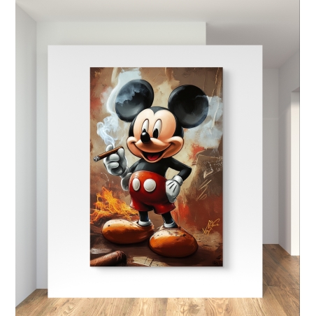 תמונת קנבס של עכבר מצויר בסגנון אורבני עם סיגר, צבעים עזים ורקע מחוספס