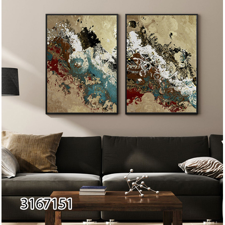 זוג תמונות קנבס כותנה עם טקסטורה מיוחדת ועשירה בסגנון מודרני לסלון או למשרד דגם-3167151