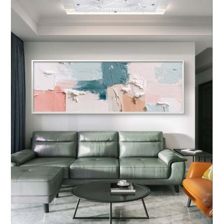 תמונת קנבס פנורמית בגווני פסטל רכים – ורוד, תכלת ובז’ בעיצוב מודרני מבית תכשיט לבית