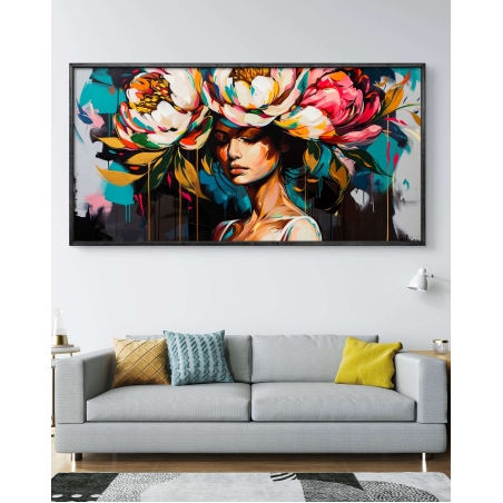 תמונת קנבס לסלון בסגנון פרחוני ודמויות 