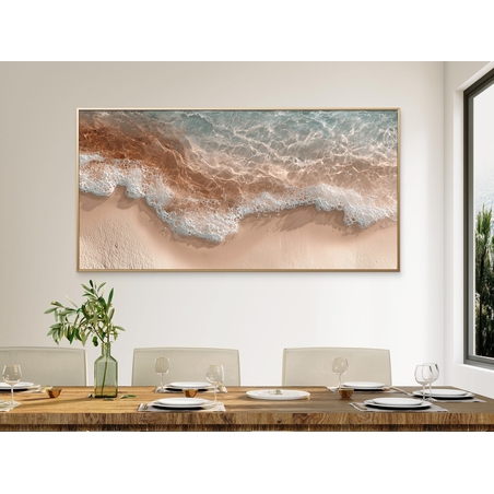 תמונת קנבס לרוחב של חוף וגלים בגווני טורקיז וזהב – NEXTGEN BY BAR