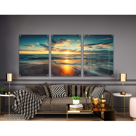 שלישיית תמונות לסלון מודפסות על זכוכית דגם 10566181