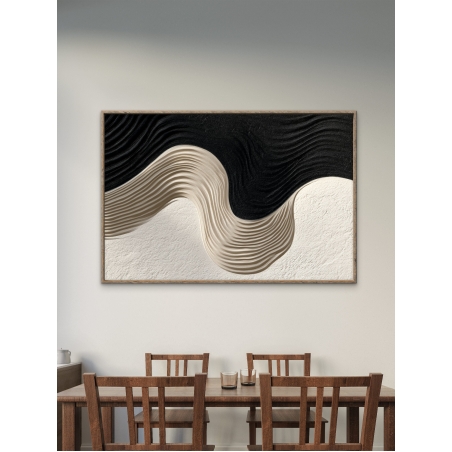 תמונת קנבס מעוצבת בגווני שחור, בז' ולבן עם קווים גליים במראה טבעי ומרגיע מבית תכשיט לבית – NEXTGEN BY BAR