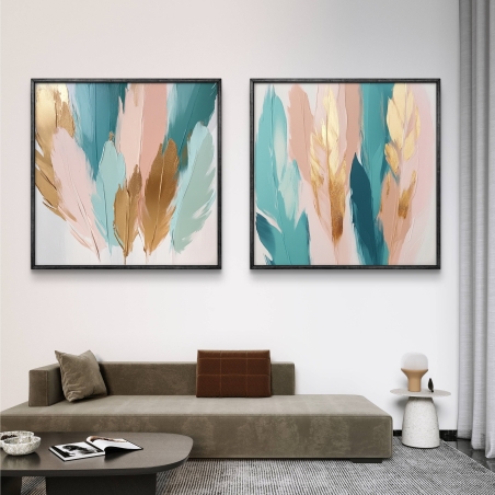 זוג תמונות קנבס מרובעות לסלון 