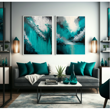 זוג תמונות על קנבס אבסטרקט לסלון למשרד או לחדר השינה דגם 280125