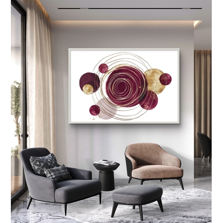 מעגלים גיאומטריים בבורדו וזהב – תמונת קנבס אבסטרקטית מודרנית | CP4522
