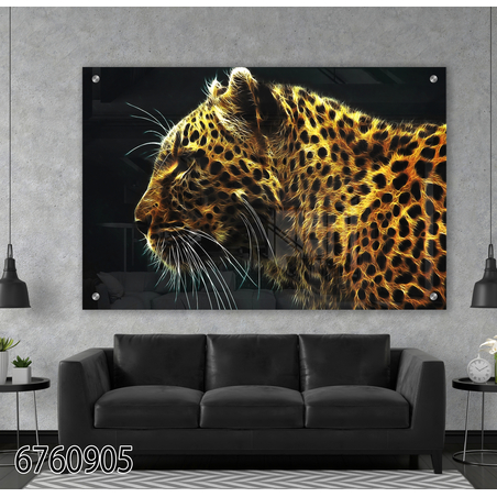 תמונה מעוצבת של נמר על רקע שחור מודפסת על זכוכית דגם 6760905