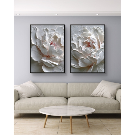 זוג תמונות קנבס אדמוניות לבנות דמוי תבליט עדין – דגם TL8553