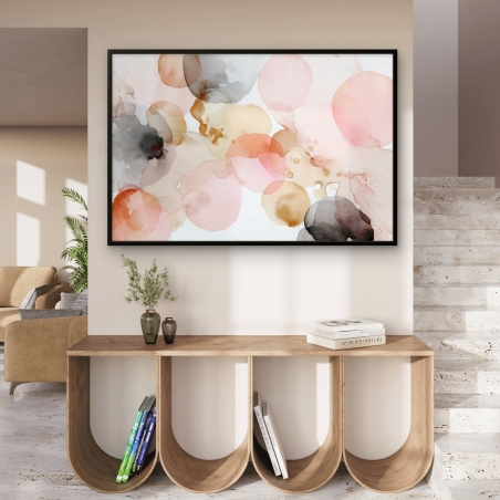 תמונת קנבס מופשטת בגווני ורוד, בז’ ואפור בעיצוב רך ועדין, מקולקציית NEXTGEN BY BAR מבית תכשיט לבית.