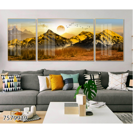 תמונה מחולקת לסלון נוף הררי מוזהב דגם 7579939