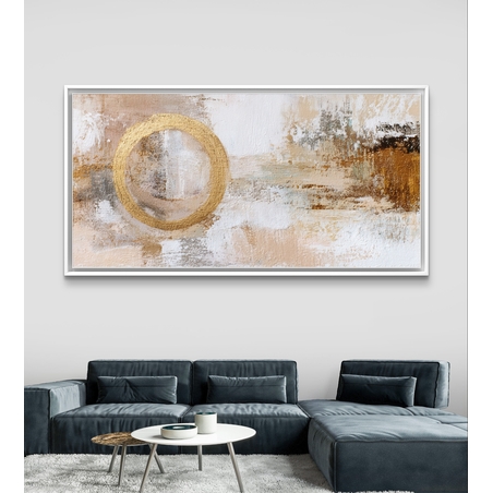 תמונת קנבס אבסטרקטית בהירה עם טבעת זהב מרכזית