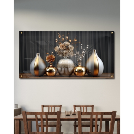 תמונת זכוכית לסלון בסגנון גאומטרי תלת מימד 