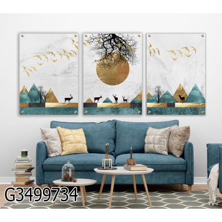 שלישיית תמונות לסלון מודפסות על זכוכית דגם G3499734