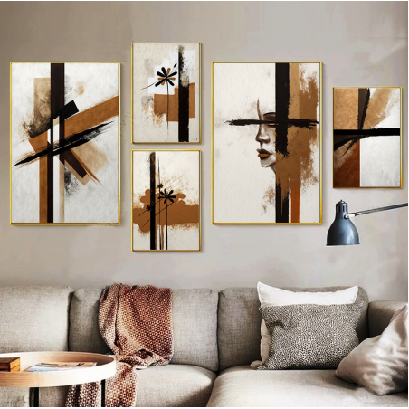 סט מעוצב לסלון 5 חלקים על בד כותנה דגם 250323