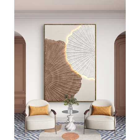 תמונת עלי מניפה אבסטרקטיים – אמנות LED על סוללות עם שלט רחוק-מידה 120*80