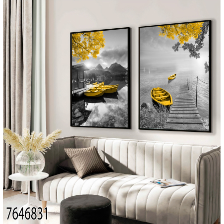 זוג תמונות לסלון לחדר השינה או למשרד על קנבס או זכוכית דגם-7646831