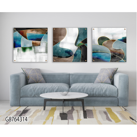 שלישיית תמונות מרובעות יוקרתיות מודפסות ישירות על זכוכית דגם-G8764314