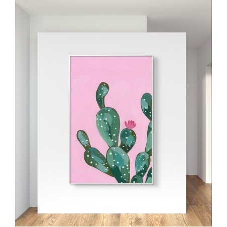 איור של קקטוס ירוק עם פרח ורוד עדין על רקע ורוד רך, מתוך קולקציית NEXTGEN.