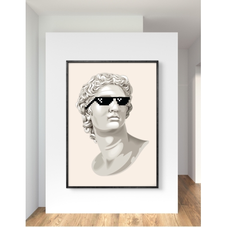 פסל קלאסי עם משקפי פיקסלים שחורים בסגנון רטרו, עיצוב ייחודי מקולקציית NEXTGEN.