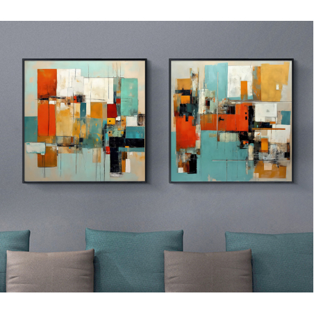 זוג תמונות לסלון או למשרד סגנון גיאומטרי מודרני צבעוני דגם - L520129