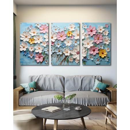 שלישיית תמונות זכוכית לסלון 