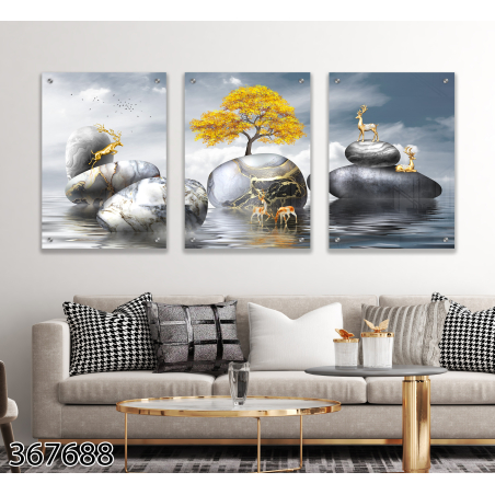 שלישיית תמונות לסלון מודפסות על זכוכית דגם 367688