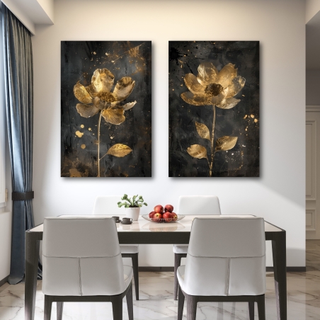 זוג תמונות קנבס לסלון בסגנון פרחוני 