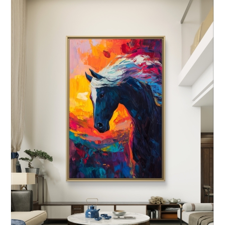 תמונת קנבס של סוס בעיצוב מופשט בגוונים עזים – מתוך קולקציית תכשיט לבית.
