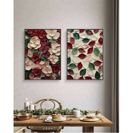 זוג תמונות לסלון על קנבס כותנה בסגנון פרחוני 