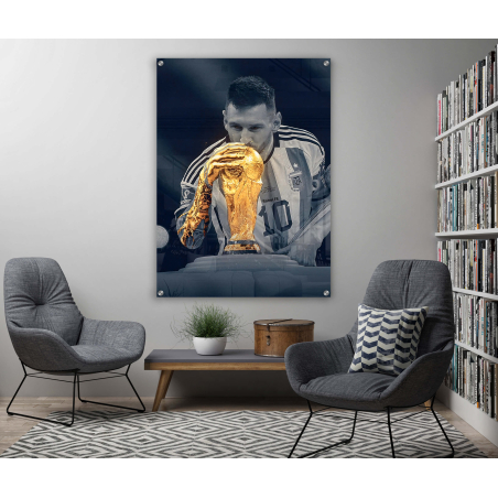 תמונה של מסי עם הגביע על קנבס או על זכוכית לבחירתכם דגם 122027