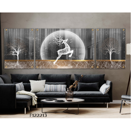 תמונה מעוצבת יוקרתית לפינת אוכל או לסלון בתלת מימד מחולקת ל3 חלקים לסלון או למשרד מודפסת על זכוכית דגם F122213