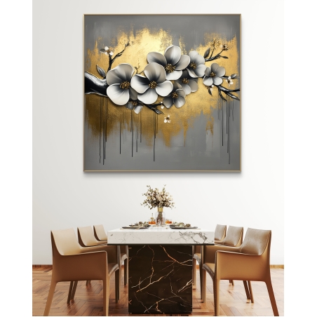 תמונה מרובעת מודפסת על קנבס גווני זהב/אפור 