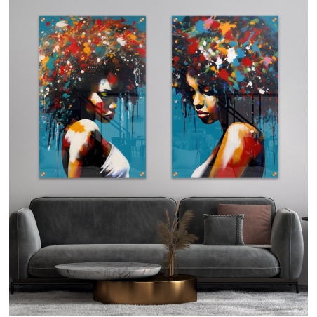 זוג תמונות נשים אפריקאיות שיער צבעוני דגם 300625