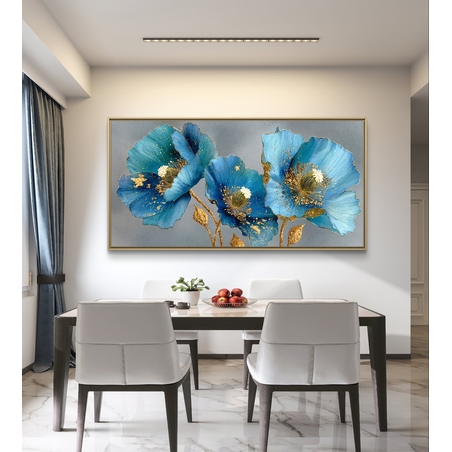 פרחי ספיר וזהב – תמונת קנבס עם פרחים כחולים על רקע בהיר | DL1202