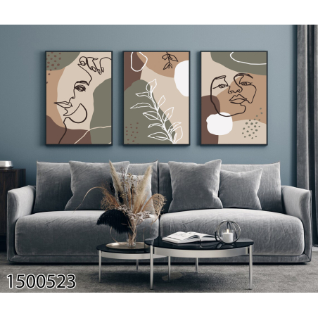 שלשה על קנבס בסגנון מופשט מתוח וממוסגר לחדר השינה או לסלון דגם 1500523