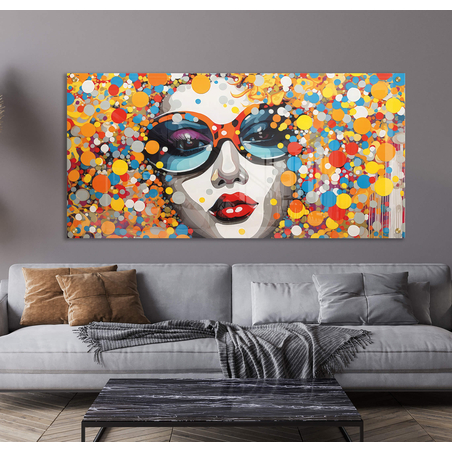 תמונת זכוכית אישה יפה צבעונית ושמחה דגם 310558