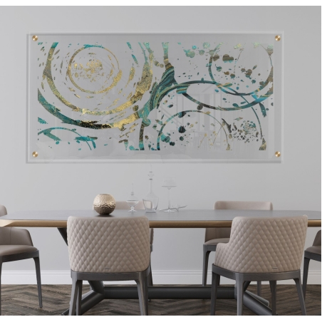 תמונת זכוכית ייחודית מופשט צבעוני עם רקע שקוף לסלון למשרד או לחדר עבודה דגם C182834